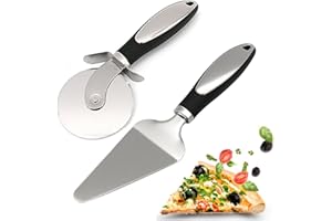 SkyJoy®Cortador de pizza, espátula para pizza。 Juego de 2.Cortador de pizza de acero inoxidable 304, espátula para pizza. Cortador de pizza super afilado. Apto para lavavajillas.