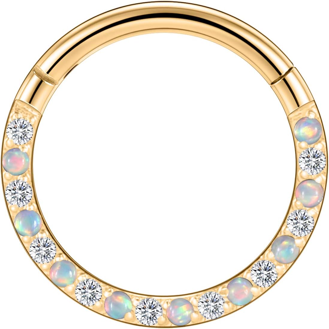hengkaixuan 16G Conch & Septum Piercing Jewelry - Daith Clicker & Hoop Earring - Surgical Steel Nose Ring - Gold 6mm CZ Opal