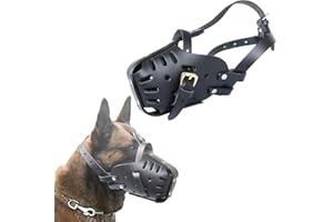 BERULL Bozal para Perros para Pastor Alemán Malinois, Protector Bucal de Cuero para Perros para Morder, Masticar, Acicalamiento, para Perros Medianos y Grandes, Negro - 35 * 50 cm