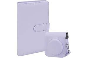 ZUIKAKU Schutzhülle PU Leder Tasche Abdeckung für Fujifilm Instax Mini 12 Instant Kamera mit abnehmbarem verstellbarem Riemen, 108 Taschen Fotoalbum für Instax Mini 12（Lila）