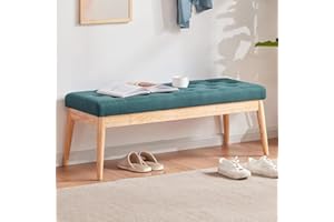 BAKAJI Panca Fondoletto in Tessuto con Struttura Legno, Cassapanca Pouf Camera da Letto, Ingresso, Ufficio, Cameretta, Soggiorno, Salotto, Panchina Ottomana Imbottitura Alta Densità (Verde)