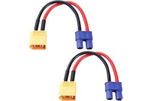 Lyeteung 2 Piezas Conectores XT60 a EC3, EC3 Hembra a XT60 Macho Adaptador, con Cable de Silicona 10cm 14AWG, para Batería RC Lipo