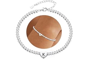 DORANA Sterling Silver Initial Bracelet for Women Letter A-Z Heart Bracelets Non Tarnish Christmas Birthday Gifts for Girls Daughter Sister Friends Jewellery