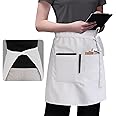 KFSCIP White Apron, White Waist Apron, Chef Apron, White Apron Fancy Dress, Waist Apron, Thick Waist Apron Adjustable Cotton Professional Kitchen Apron for Chefs, Waiters, Cooks, Bar Staff, Catering