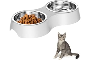 Luazvilkpsar Katzennapf Grau, Futternapf Katze 2er Set Katzennapf Erhöht aus Edelstahl Futterstation rutschfeste, Katzennäpfe Abnehmbarer Fressnapf und Wassernapf für Katzen und Kleine Hunde