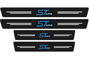 RIDGOEL 4 Piezas ST Line Película Protectora para umbral de Puerta de Coche para Ford Focus EcoSport Kuga Mondeo Fiesta Puma, Decoración para Estribos de Coche de Fibra de Carbono Blue