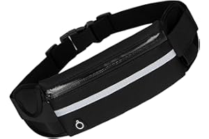 JPESYGFDK Laufgürtel Hüfttasche Bauchtasche Sport, Wasserdichtemit Verstellbarem Gummiband Bauchtasche Ultraleichte Gürteltasche Kapazität mit Kopfhöreranschluss für Reisen Radfahren Outdoor 20 * 10cm(Schwarz)