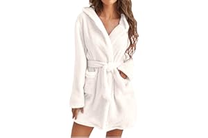 UnoSheng Peignoir pour femme en coton chaud – Peignoir moelleux avec capuche - Peignoir de sauna en tissu éponge - Longueur genou - Robe kimono - Doux et léger - Avec ceinture