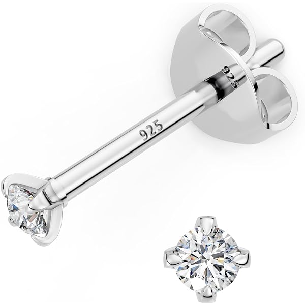 Heather Needham Set 2 Paia Orecchini A Borchia Argento 925 Con Zirconi - Taglia Tiny 2mm, Discreti, In Confezione Regalo - 6
