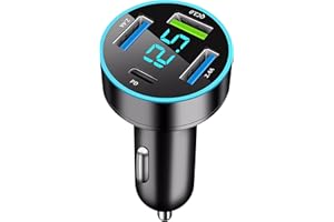 OneNine Ładowarka samochodowa z 4 portami USB C, adapter do gniazda zapalniczki samochodowej, 50 W, PD&QC 3.0, szybka ładowarka z woltomierzem LED 12 V, gniazdo USB, kompatybilna z iPhone, Android,