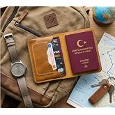 Pasaport C&Uuml;ZDANI KILIFI V3 El Yapımı Hakiki Ger&ccedil;ek Deri Kılıf C&uuml;zdan Kart Para Kadın Erkek (CAMEL)