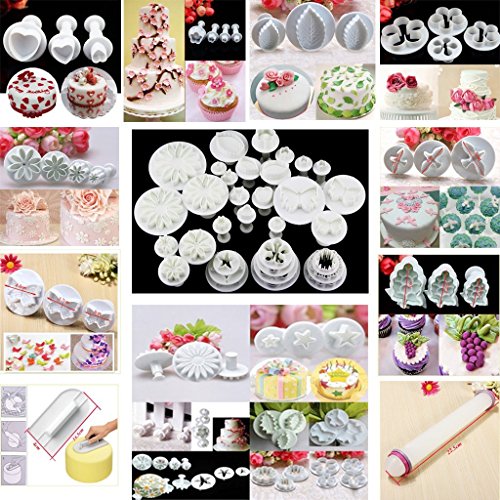 ilauke 69tlg. DIY Ausstecher Ausstechform Modellierwerkzeug Stempel Glätter Fondant Marzipan Tortendeko & Klein Marzipan-Messer Kuchen Cutter mit Kuchen Entkerner (69 teilig) - 5