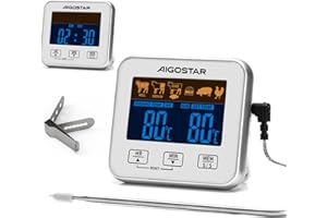 Aigostar Elliott - Termometro Cocina/Temporizador Cocina, Termómetro Digital de Cocina con Sonda y Temperatura Programable; Pantalla LCD, Objetivo con Alarma, Imanes de Fijación Para Horno.