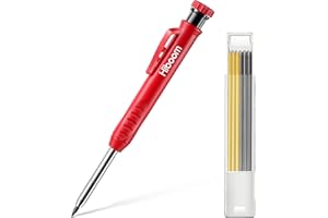 Hiboom Set de Crayon de Charpentier Solide pour Construction avec 7 Recharges Taille-Crayon Intégré, Marqueur de Crayon Mécanique à Trou Profond à Long Nez pour Fête des Pères (Rouge)