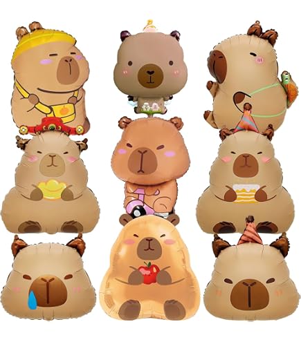 Déco Ballons Capybara Anniversaire 10 Ans - 1 Guirlande + 18 Latex + 8 Aluminium + Inserts, à Gonfler à L'hélium