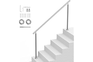 VEVOR Handrails for Outdoor Steps, 70.9 in/ 180cm Length Stair Hand Rail Kit, Transitional Stainless Steel Railings with Installation Kit, Double-Column Staircase Handrails for Seniors,Porch & Deck