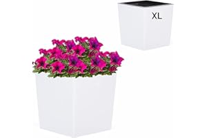 ‎MELTOM MELTOM Blumentopf Pflanzkübel aus Kunststoff in Hochglanz Eckig mit Herausnehmbaren Einsatz Farbe: Weiß Größe XL