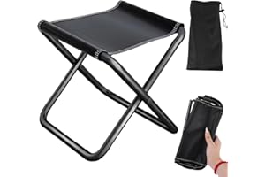 ENUTROF Camping Hocker Klapphocker Faltbar Klappbar Falthocker Fußhocker Outdoor Campinghocker Campingstuhl Klein Angelhocker mit Aufbewahrungsbeutel für Camping Gartenarbeit Angeln Wandern Jagen (Schwarz)