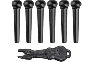 maxtachi 6 Pcs Acoustic Guitar Bridge Pins, Guitar Pegs With 1 Pcs Bridge Pin Puller Remover, Bone String Pegs Replacements for Acoustic Electric Classical Guitar,Folk Guitar and Bass Guitar (black)