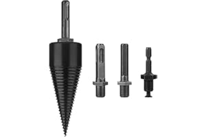 UUHUKP 32/42 mm abnehmbarer Brennholzspalter aus schwarzem Karbonstahl, Schraubspaltkegel, Spiralbohrer, Brennholzbohrer mit rundem + Sechskant- und quadratischem Schaft für Handbohrstäbe