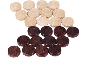 EIROVYA Lot de 24 Echecs en Bois,Jeux de Dames en Bois Pièces d'Échecs Pièces Rondes Empilables Pieces de Backgammon Kit de Remplacement Jeu de Stratégie Accessoires Dames