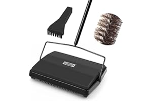 JEHONN Spazzola per Tappeti, Balai Meccanico Manuale con Crine di Cavallo, Senza Elettricità,Pulisci Tappeto e Moquette (Nero)