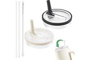 YUENGJGI 2 Pezzi Coperchi di Ricambio per Bicchieri da 40oz per Accessori Stanley Cup, Coperchio Riutilizzabile Anti-Lebbi con Cannuccia, Accessori di Ricambio Stanley Cup (Nero + Beige)