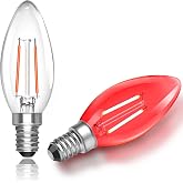 Red LED Bulbs E14 2W, Equivalent 20W Halogen Lamp, AC 230V, 200LM, C35 Coloured Bulb, Red Bulb, Decorative for Indoor Outdoor