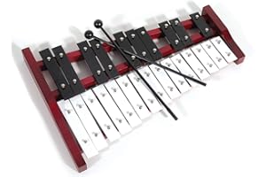 CARA & CO. Professional Red Wooden Soprano Glockenspiel Xylophone with 25 Metal Keys for Adults & Kids - Includes 2 Plastic Beaters