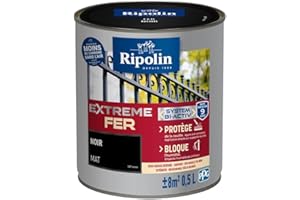 RIPOLIN - Peinture pour Fer Extérieur - Glycéro Antirouille - Sous-couche intégrée - Application directe sur Rouille - Résistante aux Intempéries, UV et Chocs - Mat - 0,5L - Noir