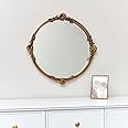 Melody Maison Ornate Antique Gold Round Wall Mirror For Living Room, Bedroom, Bathroom, Hallway - French Styling - 56cm x 56cm