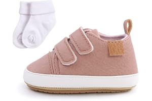 SEHFUPOYE Baby Girls Boys Sneakers Toddler PU Leather First Walking Shoes Anti-Slip Infant Newborn Prewalker Sneakers for 0-18 Months with Sock