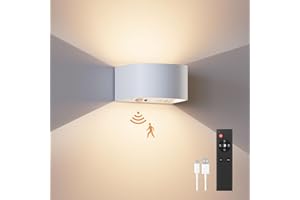 FULEN 1 Pezzi Lampada da Parete con Sensore di Movimento con Telecomando, 3 Colori, Senza Fili, LED da Interno,Luce a Parete su e Giù, Batteria Ricaricabile da 5000mAh, Regolabile in Luminosità