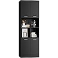 FirFurd 180.5cm Tall Bookcase Black Bookshelf with 4 Doors Living Room Bookcases Free Standing Storage Cupboard for Home Office 180.5x60x40cm