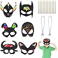 WACH AUF 24 Sets Superhero Scratch Art Mask, Scratch Paper Animal Masks Colorful Scratch Mask with Elastic Band and Wood Stylus for Kids Party Craft Supplies Classroom Activities