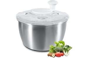 Trintion Salatschleuder Edelstahl Salad Spinner Mit Deckel Quick-Salatschleuder Groß Salate Ganz Einfach Schleudern Weiß 4,5 Liter