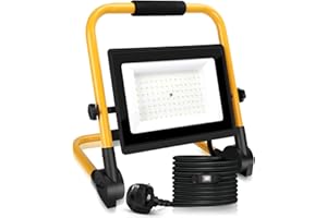 Aigostar 100W LED Work Light, 9000LM Job Site Light, Plug in Folding FloodLight with 13ft Wire & Switch, Portable Loft Construction Workman Lights 240V Mains Powered IP65 Waterproof