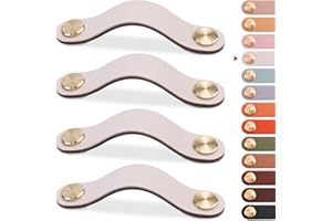 LEREATI 4 Stück Ledergriffe für Möbel, Schrankgriffe Creme Möbelgriffe Schubladengriff, Modernen Möbelknöpfe Schrank Griffe für Küchenschränke, Schränke, Tür, Wohnkultur (128mm)