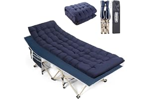 OVERMONT Lit de Camping Pliable avec Matelas - Lit de Tente avec Sac de Transport, Lit de Voyage Portable en Toile Oxford à Double Couche, Léger, pour Maison Sieste au Bureau Jardin Plage Bleu