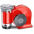 Automaze Air Horn 12V 150DB Super Loud Train Horn Kit,Train Horn for Truck with Air Compressor, Air Horn Complete Kits for Trucks, Cars and Bikes (Compact Red)