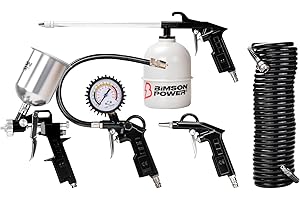 Bimson Power Gravity Spray Gun Kit – 5 Piece Air Tool Set with Tyre Inflator, Air Blow Wand, Wash Gun & 5m Hose – Compatible with Compressors – Ideal for Car, Fence, Decking, DIY & Workshop