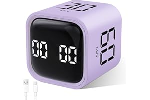 Cuteefun Cube Timer, Rotation Pomodoro Timer, 5/10/30/60 Minutes & Custom Countdown, Productivity Countdown Clock with Vibration, Adjustable Sound Alert for Kitchen, Study, Meeting, Purple
