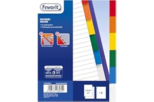 Favorit 100500802 Divisori con Foratura Universale per Raccoglitori ad Anelli con 6 Tacche Neutre Colorate, Formato Interno A5, in Polipropilene (Materia Plastica Atossica)