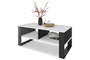 MEBLEPITUS.PL Meble Pitus stolik kawowy – nowoczesny – stolik kawowy z miejscem do przechowywania 90 x 50 x 50 cm – stół do salonu – meble z elementami lamelowymi – biały