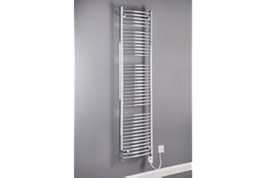 Warmehaus Thermostatic Electric Bathroom Curved Heated Towel Rail Radiator 1800 x 500 mm Chrome