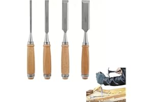 RIYBYDS 4 Pièces Ciseaux à Bois de Tailles 6, 12, 18, 24mm, jeu de ciseaux plat bois, Outils Professionnels pour Sculpture et Menuiserie, Kit de Burins pour Artisans et Amateurs
