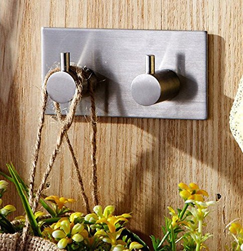 Handtuchhaken Bademantelhaken Kleiderhaken Edelstahl 2 Haken selbstklebend Nickel Haken gebürstet - 9
