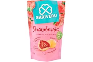 SKRIVERU Skrīveru Strawberries in White Chocolate 100g – Freeze-Dried Whole Berries, Coated in Smooth Belgian Cocoa, Natural Source of Vitamin C, Eco-Friendly, 100% Recyclable Packaging