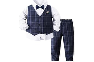 Volunboy Completo Elegante Bambino Camicie + Papillon + Gilet + Pantaloni, Ragazzo Abbigliamento 4 Pezzi Gentleman Cerimonia Nozze