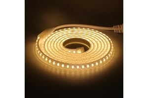 HEGEHE Ruban LED, Lumière au LED IP65 étanche 220V Bandeau flexible Ruban LED Light Strip pour Escalier, Chambre, Cuisine Intérieur/Extérieur (Blanc Chaud, 4M)